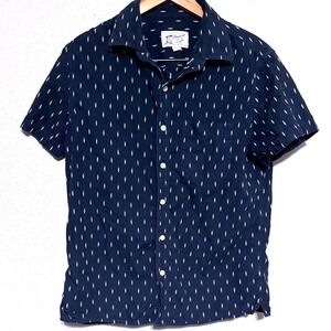American Eagle Men's Med Short Sleeve Button Up Shirt Navy Blue Diamond  Graphic